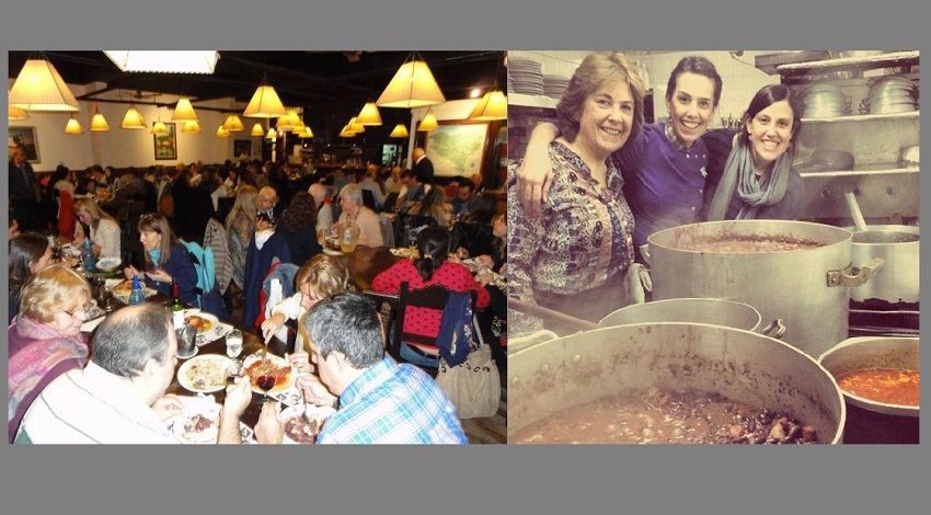 En el almuerzo por el Día de la Revolución de Mayo, Arantxa Soraluce junto a sus hijas Itziar y Ainhoa Aguirre en la cocina del Zazpi