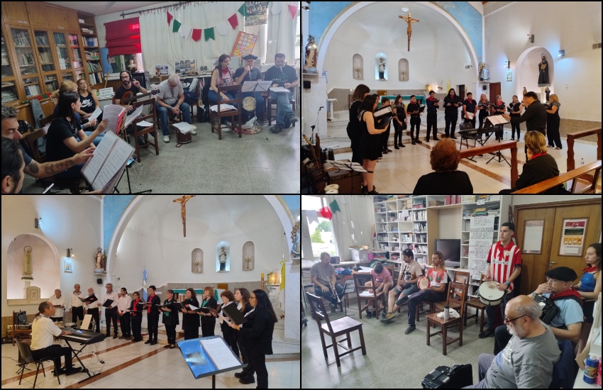 La Semana Nacional Vasca 2024 de Bahía Blanca ofreció mucha música. Estampas de integrantes de DOA, en el ensayo del sábado a la mañana, y de los coros Errekatarrak y Coral Denak Bat, en el concierto brindado en la Parroquia San Luis Gonzaga