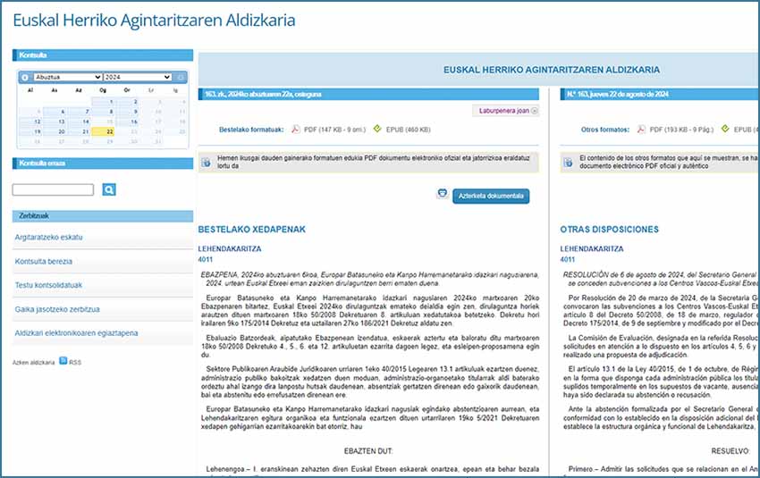 Abuztuaren 22ko EHAA buletin ofizialak argitaratu ditu 2024ko Euskal Etxeentzako dirulaguntza deialdi orokorreko esleipendunak