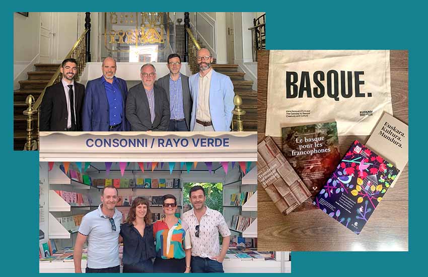 Representantes de Euskadi y Quebec se reúnen en Euskal Etxea de Madrid, stand de editorial vasca en la Feria del Libro y publicaciones sobre literatura vasca para el público francófono y quebequés (fotos Etxepare)