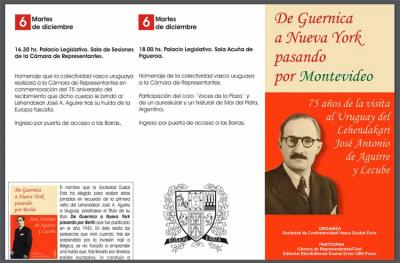 Las jornadas por el 75 aniversario de la llegada del Lehendakari Agirre a Montevideo tendrán lugar del 2 al 6 de diciembre