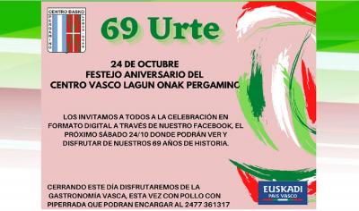 El Centro Lagun Onak de Pergamino celebra su 69 aniversario