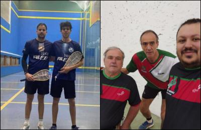 Equipo de Xare (izda), Alan Correa y Mikel Gil Nájera. Dcha, equipo de pelota adaptada, Joseba A Irazusta, Juan P Goñi y Daniel M Plotequer