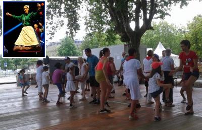 Guadalupe García, en el Festival “Dansons sur les quais” 2018. En el cuadro superior, Guadalupe en una Semana Vasca Argentina