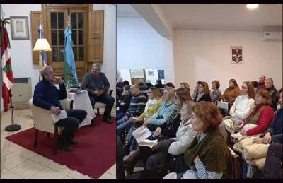 A la izquierda, Eduardo Torry , lehendakari del Lagunen Etxea lapridense junto al invitado Gabriel Monferato, a la derecha, imagen general de los asistentes al Centro Vasco el pasado sábado 17 de junio