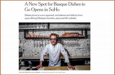 El chef Mikel de Luis en la nota publicada este martes por el New York Times con motivo de la inauguración de su restaurante Haizea