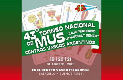 El Centro Vasco Itxaropen de Saladillo acogerá del 18 al 20 de agosto el 43º Campeonato Nacional de Mus de Argentina