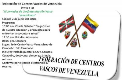 Banner que anuncia las "IV Jornadas de Confraternización Vasco Venezolanas" el 2 de junio en Valencia-Carabobo