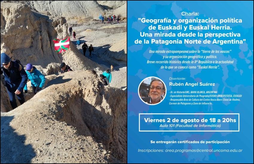 La Euskal Etxea Baskos de La Confluencia, reconocida por sus caminatas a lo largo de singulares paisajes patagónicos, organiza un ciclo de charlas sobre cultura vasca en la Universidad Nacional del Comahue