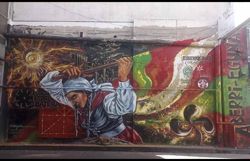 El mural de 10 metros por 6, sito en la ciudad de Rosario, obra de Lisandro Urteaga y Marlene Zuriaga, como parte de Aberri Eguna 2023