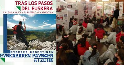 Alumnos de primer año del colegio De la Sierra en la muestra sobre el euskera 