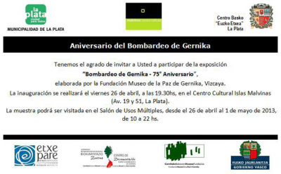 Invitación a participar de la Exposición 75º Aniversario del Bombardeo de Gernika 