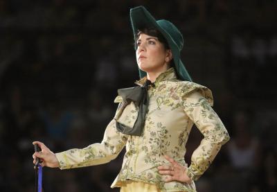 Katalina Erauso, en el estreno de la pastoral en Baiona, el pasado 5 de junio (foto Pierre Alex Barkoisbide)