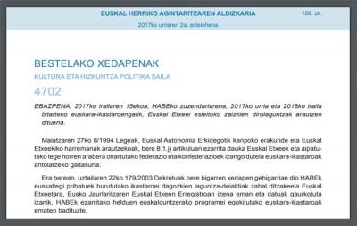 Resolución de ayudas a clases de euskera en Centros Vascos 2017