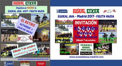 Cartel e invitación de la Fiesta Vasca 2017, organizada por Euskal Etxea de Madrid este próximo sábado en El Retiro