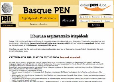 La convocatoria en la página web del Euskal Pen Kluba-PenClub Vasco