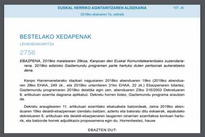 Resolución de Gaztemundu 2019, firmada por el director para la Comunidad Vasca en el Exterior del Gobierno Vasco