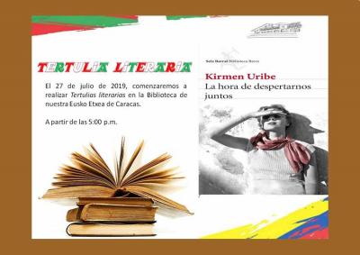 Cartel con la invitación este próximo sábado al encuentro literario de Eusko Etxea de Caracas