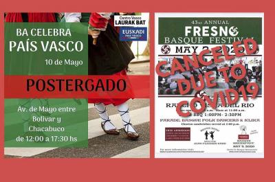 Dos de los festivales vascos de las próximas semanas cancelados, el "Buenos Aires Celebra" y la Fiesta Vasca de Fresno, California