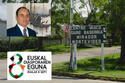 Descendiente de un Yarza oñatiarra casado con una Lasarte oronoztarra, Enrique es abogado, historiador y genealogista. La imagen recoge el acceso al Centro Vasco ''Gure Baserria' de Minas, fundado más tarde, en 1991, con una imagen del propio Yarza