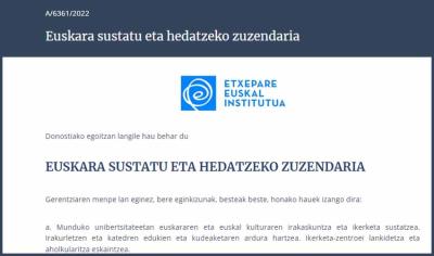 El Instituto Vasco Etxepare tiene en marcha una convocatoria para proveerse de un/a Director/a de Promoción y Difusión del Euskera