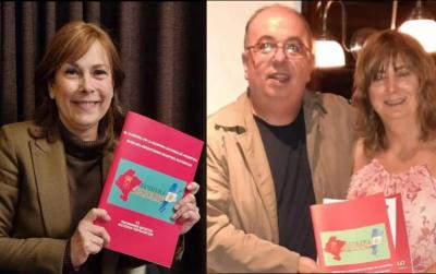 Uxue Barkos y Ana Ollo, entre quienes recibieron ya ejemplares del trabajo de Fernando Lizarbe