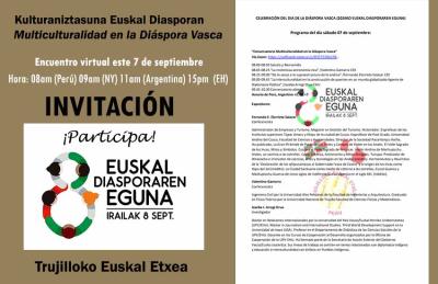 Invitación del Centro Vasco de Trujillo a participar del conversatorio online sobre Multiculturalidad en la Diáspora Vasca