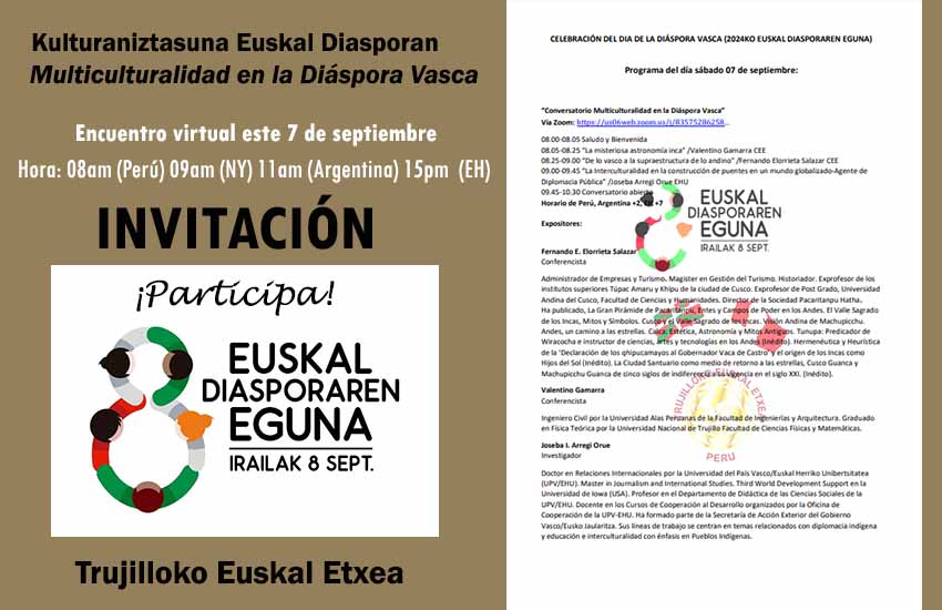 Invitación del Centro Vasco de Trujillo a participar del conversatorio online sobre Multiculturalidad en la Diáspora Vasca